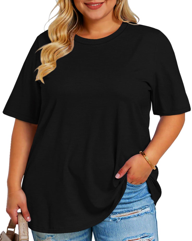 rosemia Plus Size Tshirts for Women Oversized Casual Tees Crewneck Short Sleeves Blouses, Black Color, 4X-Large - Image 4