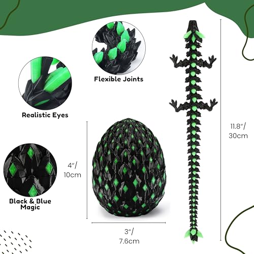 MONJITA لعبة بيضة التنين المطبوعة بتقنية 3D مع إضاءة في الظلام وحيوانات عيد الفصح المطبوعة بتقنية 3D قابلة للحركة هدية خيالية للأطفال والبالغين تمثال تنين يتفاعل مع ضوء UV باللون الأخضر - Image 5