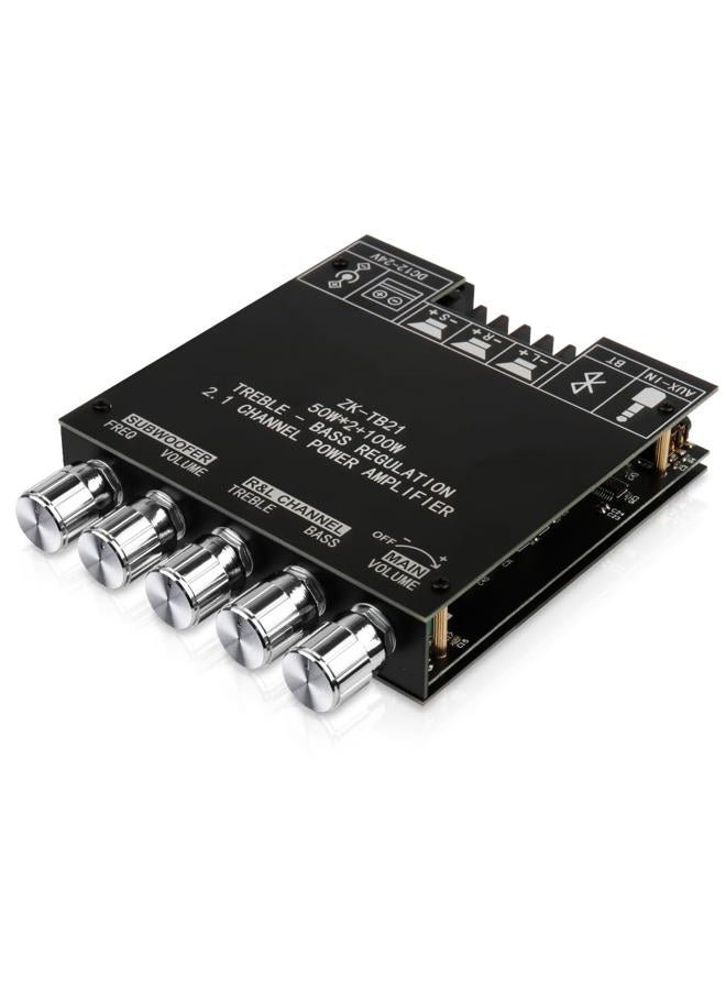 Bluetooth Subwoofer Audio Amplifier Board 50W+50W+100W with Treble and Bass Control, Bluetooth and AUX Inputs, BT 5.0 Stereo AMP Board for DIY Speakers, Password Free (ZK-TB21)