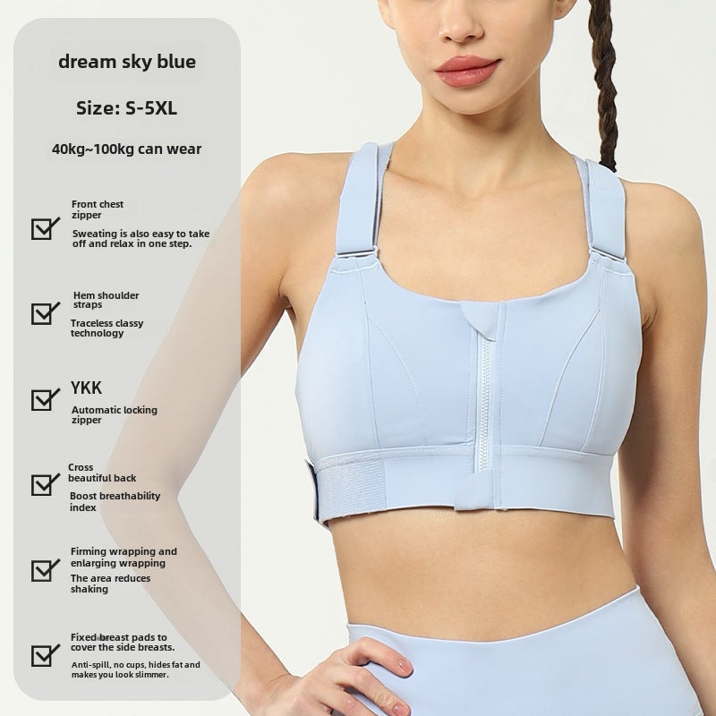 Generic High-Impact YKK Zip Sports Bra for Yoga dreamy sky blue