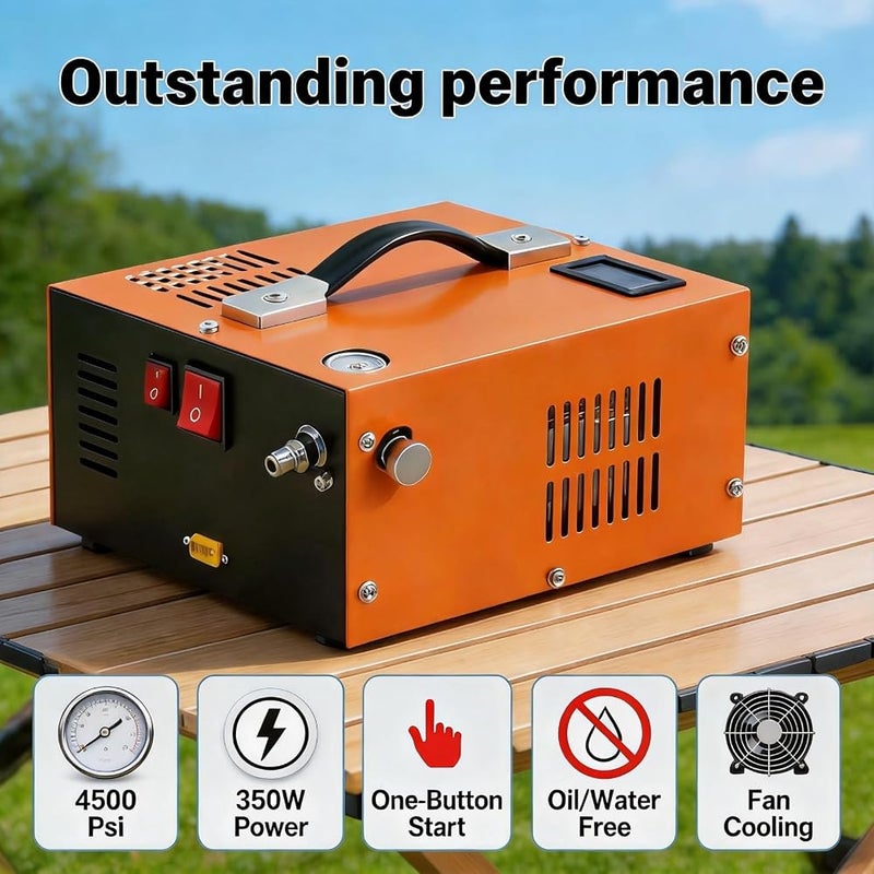 Solferrne PCP Air Compressor, 4500Psi 30Mpa Portable High Pressure PCP Compressor Pump, 12V DC/220V AC, No Water/Oil, Built-in Cooling Fan, Suitable for Tires, Motorboats, Scuba Bottle - Image 4
