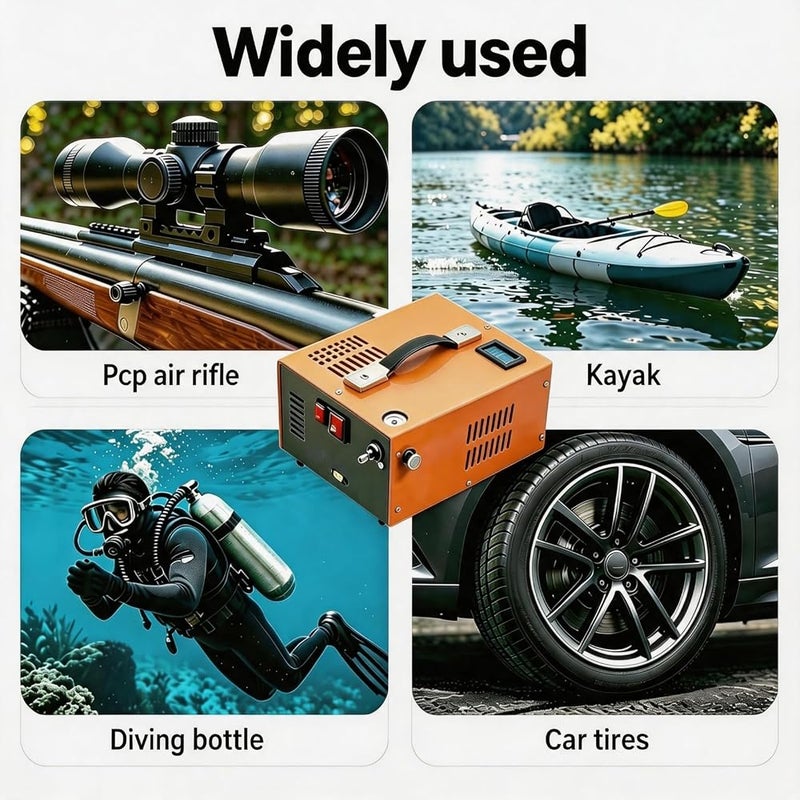 Solferrne PCP Air Compressor, 4500Psi 30Mpa Portable High Pressure PCP Compressor Pump, 12V DC/220V AC, No Water/Oil, Built-in Cooling Fan, Suitable for Tires, Motorboats, Scuba Bottle - Image 5