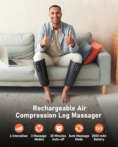 QUINEAR Rechargeable Calf Massager with Air Compression Leg Massager for Circulation and Pain Relief Portable Leg Massager with 6 Intensities 3 Modes Fast Recovery for Swelling Relax for Gym - Image 5
