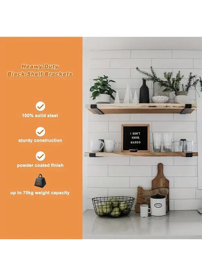 6 Pack 9 Inch Black Heavy Duty Industrial Shelf Brackets 4mm Thick With Lip - Image 3