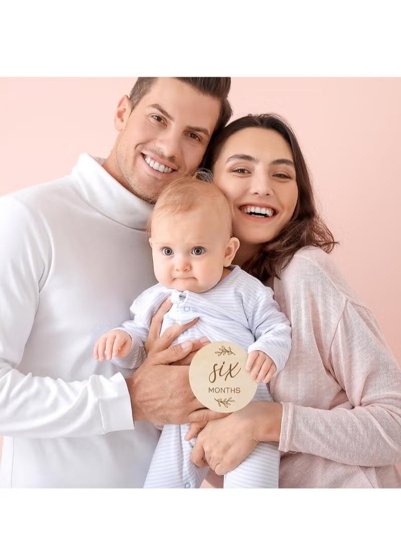Gonice - Baby Monthly Milestone Cards Sign - 7 Cute Double Sided Wooden Circles Discs Newborn Memento - Image 1