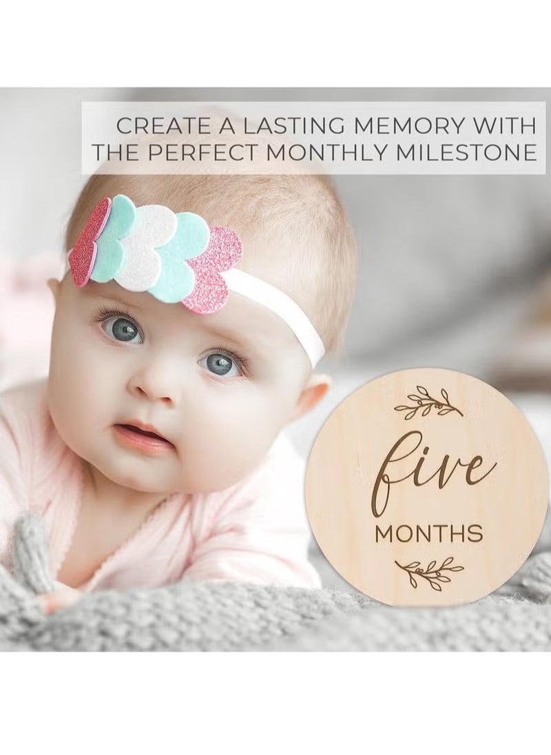 Gonice - Baby Monthly Milestone Cards Sign - 7 Cute Double Sided Wooden Circles Discs Newborn Memento - Image 1