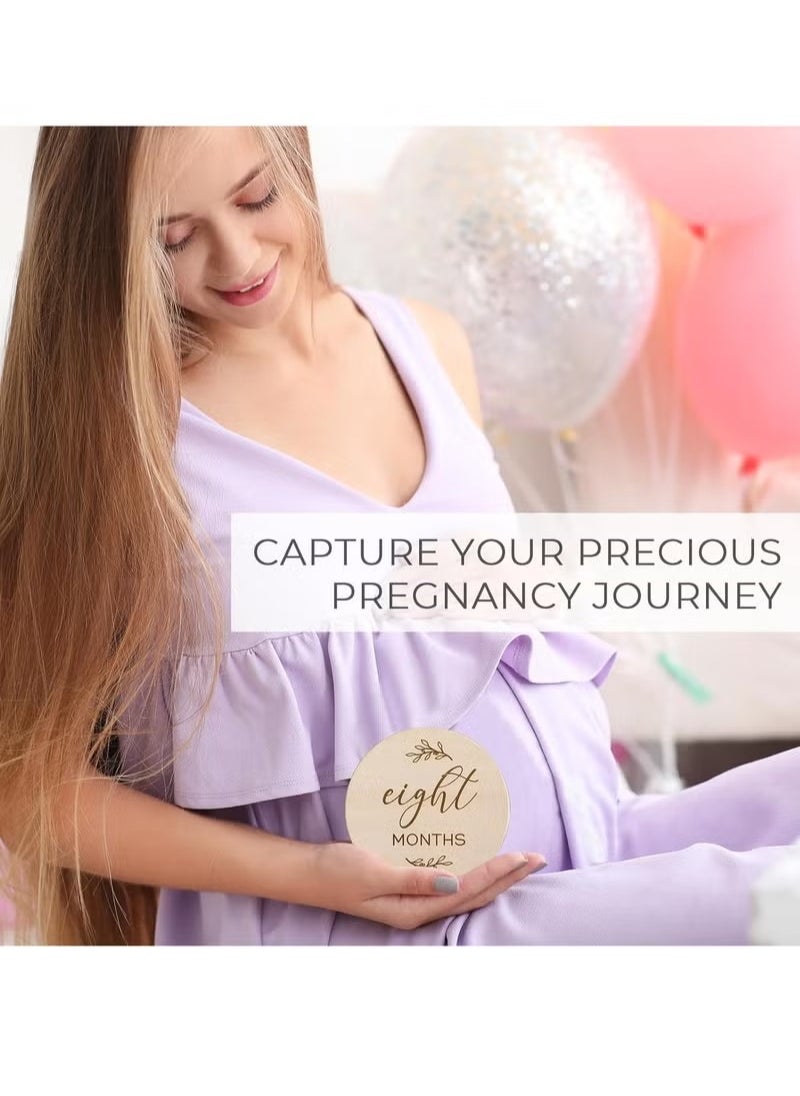 Gonice - Baby Monthly Milestone Cards Sign - 7 Cute Double Sided Wooden Circles Discs Newborn Memento - Image 1