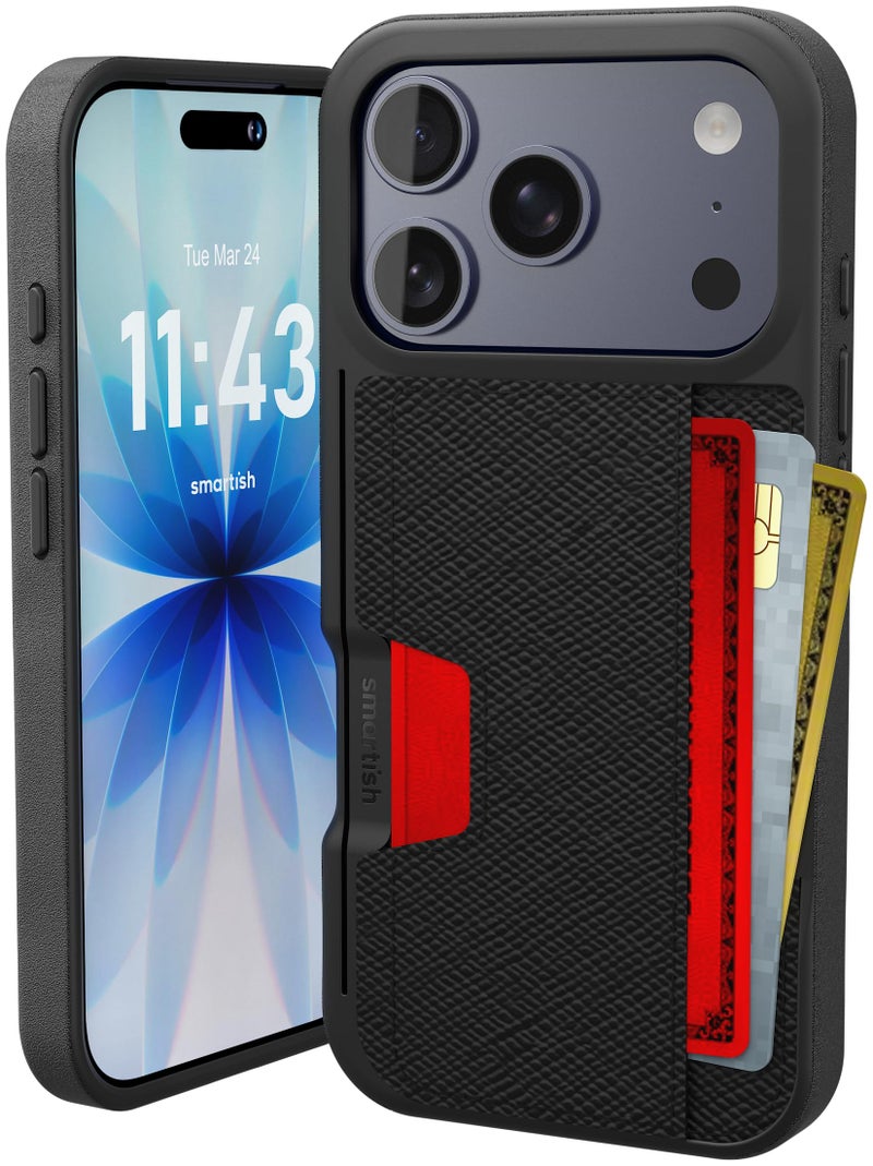 Smartish iPhone17 Pro Wallet Case Wallet Slayer Vol 2 Slim Protective Credit Card Holder wKickstand Drop Tested Hidden Card Slot Cover for Apple iPhone17 Pro Black Tie Affair - Image 2
