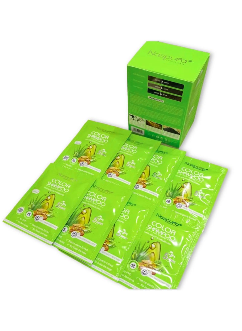 PROFESSIONAL COLOR SHAMPOO NATURAL BLACK NASPURA - Plant-Based, Unisex 3-in-1 for Hair, Moustache & Beard, Quick 5-Minute Application, Long-Lasting Coverage - Includes 30ml×8 Shampoo and 2×8 Gloves - Image 3