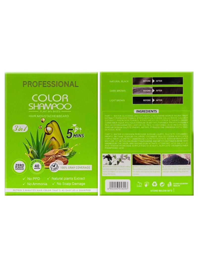 PROFESSIONAL COLOR SHAMPOO NATURAL BLACK NASPURA - Plant-Based, Unisex 3-in-1 for Hair, Moustache & Beard, Quick 5-Minute Application, Long-Lasting Coverage - Includes 30ml×8 Shampoo and 2×8 Gloves - Image 1