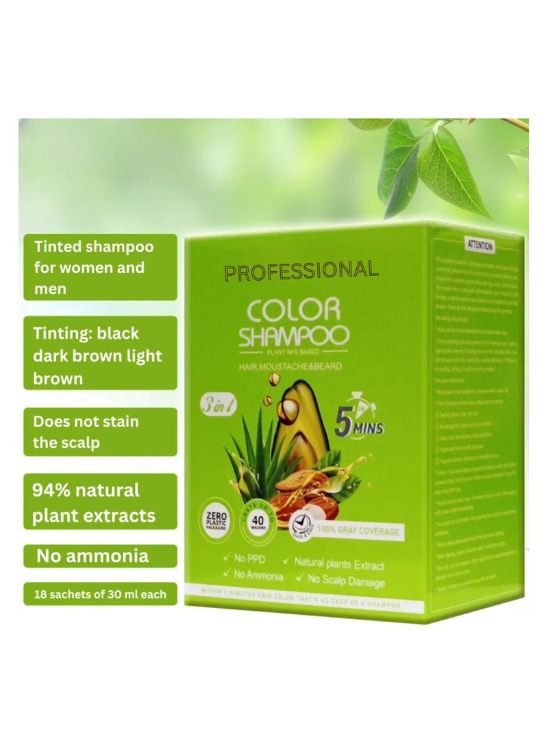 PROFESSIONAL COLOR SHAMPOO NATURAL BLACK NASPURA - Plant-Based, Unisex 3-in-1 for Hair, Moustache & Beard, Quick 5-Minute Application, Long-Lasting Coverage - Includes 30ml×8 Shampoo and 2×8 Gloves - Image 4