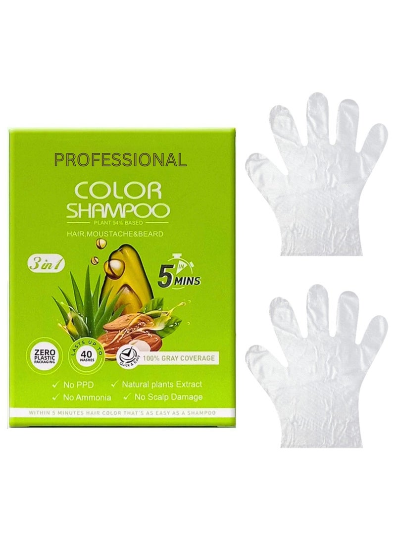 PROFESSIONAL COLOR SHAMPOO NATURAL BLACK NASPURA - Plant-Based, Unisex 3-in-1 for Hair, Moustache & Beard, Quick 5-Minute Application, Long-Lasting Coverage - Includes 30ml×8 Shampoo and 2×8 Gloves - Image 2