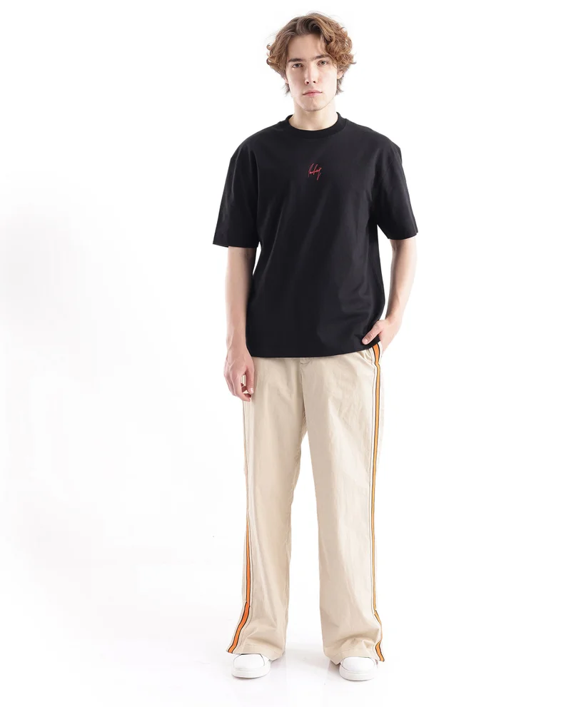 Rare Rabbit Rare Rabbit Men's Riol Beige Cotton Blend Fabric Wide Leg Fit Plain Trouser