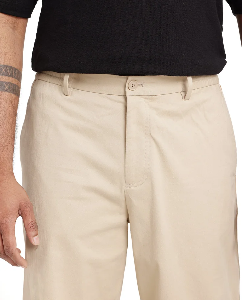 Rare Rabbit Rare Rabbit Men's Riol Beige Cotton Blend Fabric Wide Leg Fit Plain Trouser