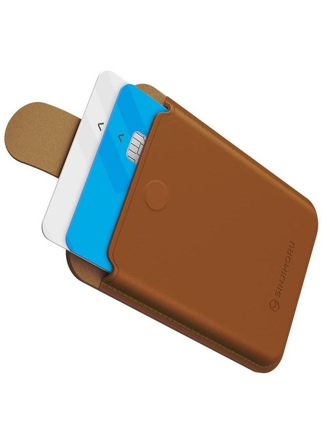 Sinjimoru - Vegan Leather iPhone 14 Wallet for MagSafe Wallet, iPhone 14 Plus Magnetic Accordion Wallet Card Holder for Back of Cell Phone Case for iPhone 12/13/14 Series. M-Pull Tab Wallet Brown - Image 1