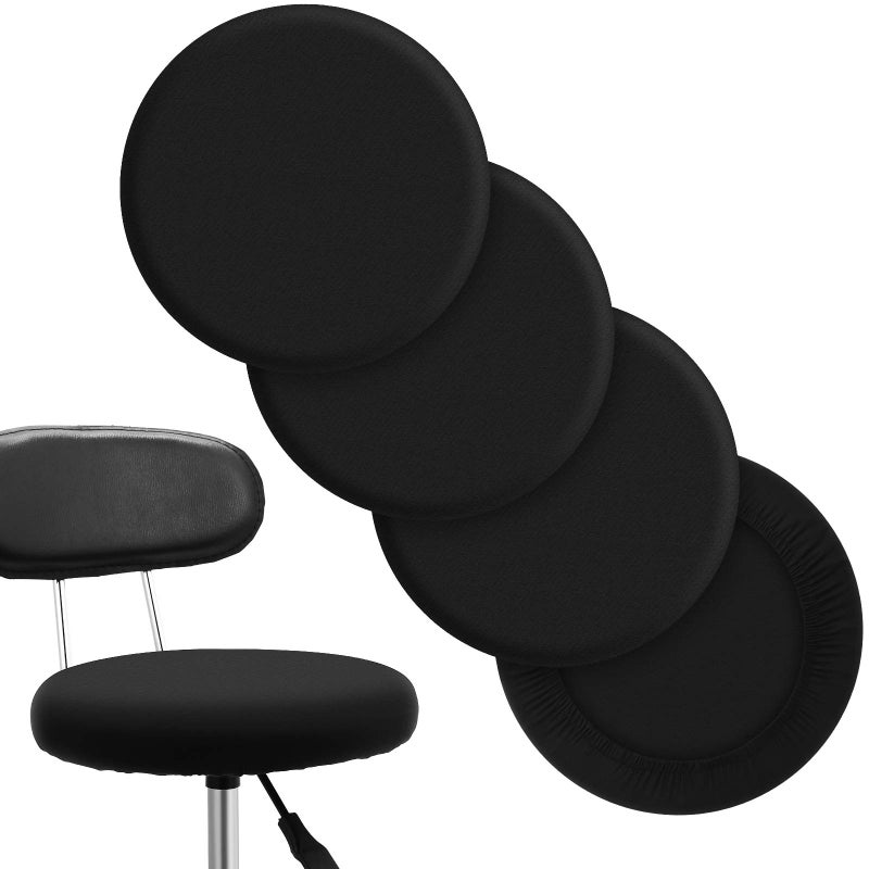 Boao Round 4 Pieces Black Bar Stool Covers Elastic Bar Chair Covers Washable Stool Cushion Slipcover for Home Hotel Use 1214 Inch