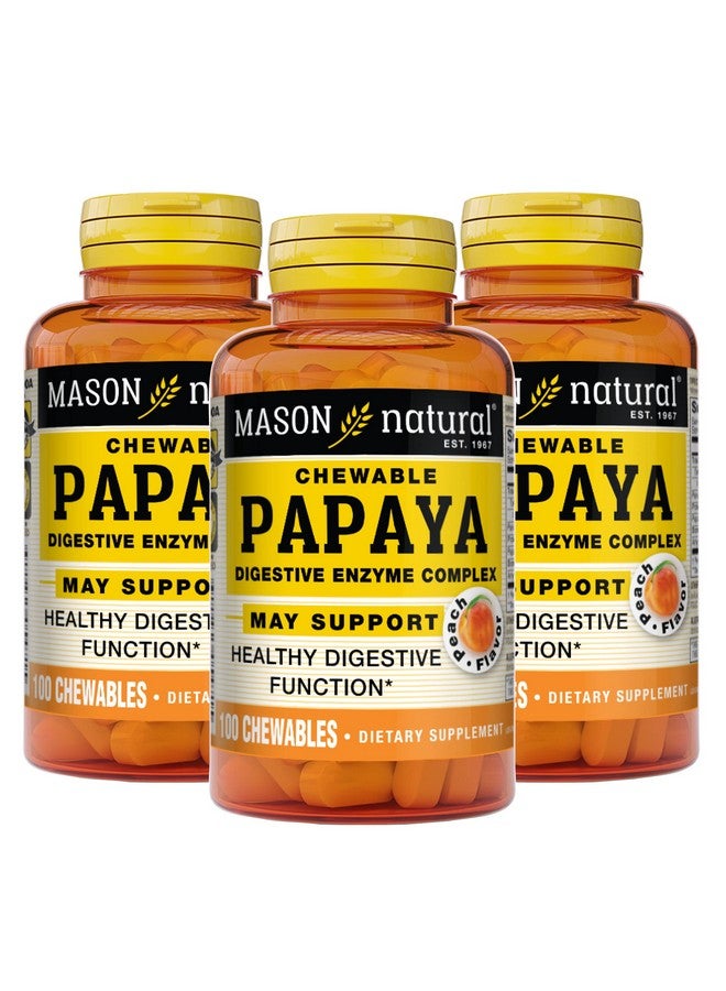 Mason Natural Papaya Digestive Enzyme Complex Healthy Digestive Function Promotes Nutrient Absorption Peach Flavor 100 Chewables (Pack Of 3) - Image 2