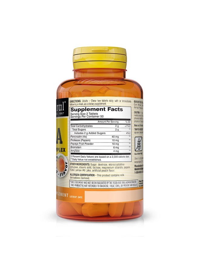 Mason Natural Papaya Digestive Enzyme Complex Healthy Digestive Function Promotes Nutrient Absorption Peach Flavor 100 Chewables (Pack Of 3) - Image 3