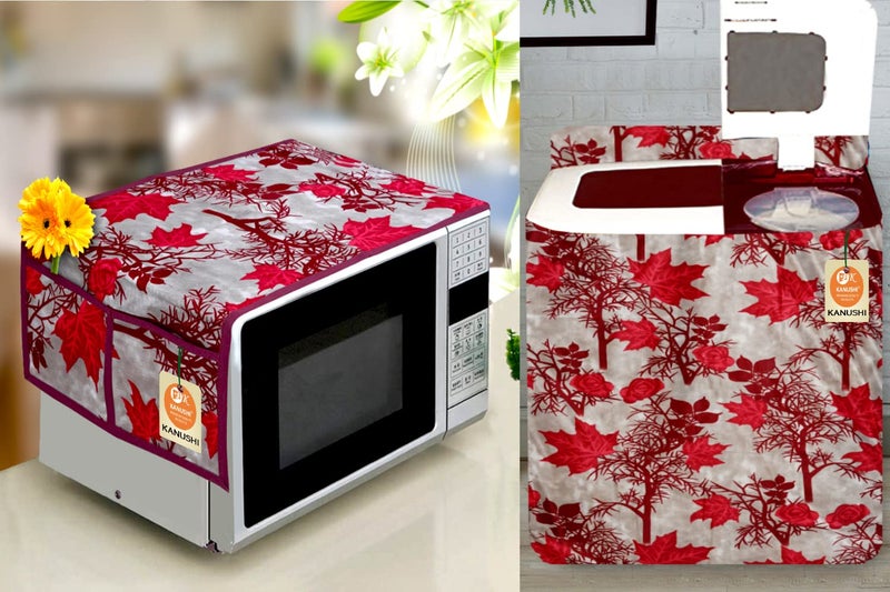 KANUSHI Industries® Microwave/Oven Top Cover With 4 Utility Pockets + 1 Pc Top Load Semi Automatic Washing Machine Cover (MICRO+WASMAC-SEMI-MAROON-SHUB) - Image 5