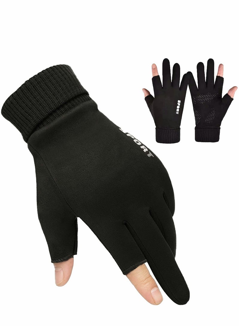 KASTWAVE Winter Cycling Gloves, 2-Fingerless Fishing Hunting Sport Running Bike Gloves, Waterproof Anti-Slip Mountain Biking Gloves, Driving Golf Sailing Shooting Gloves for Men Women  - Image 1