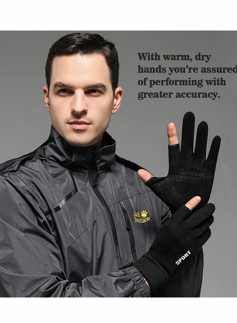 KASTWAVE Winter Cycling Gloves, 2-Fingerless Fishing Hunting Sport Running Bike Gloves, Waterproof Anti-Slip Mountain Biking Gloves, Driving Golf Sailing Shooting Gloves for Men Women  - Image 4