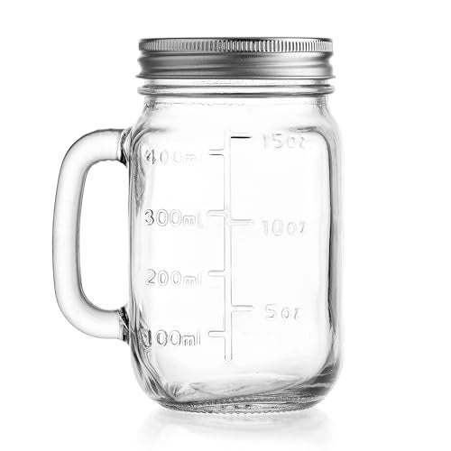 Glaver's Mason Jar 16 Oz. Glass Mugs with Handle and Lid Set Of 6 Old Fashioned Drinking Glass Bottles Original Mason Jar Pint Sized Cup Set. - Image 4