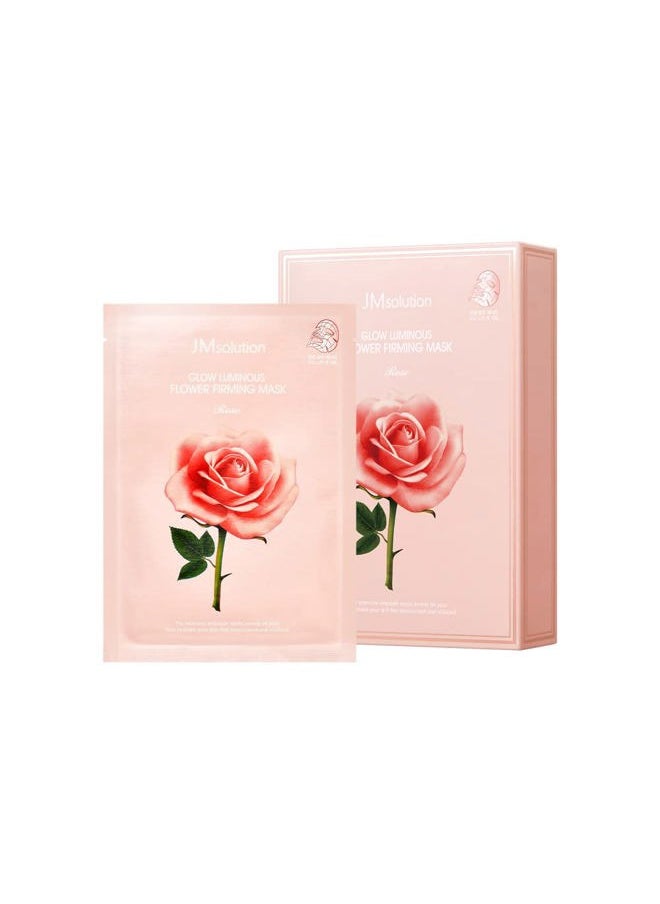 JMsolution Glow Luminous Flower Firming Mask Rose - Korean Skincare Facial Mask - Nutrition Moisturizing -rosewater 3 types of flower extracts - 10 sheets for all skin types (11. Flower-Rose)  - Image 1
