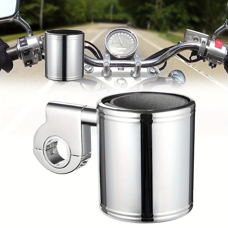 Universal Motorcycle Cup Holder Handlebar Mount 22-32mm Silver - Image 2