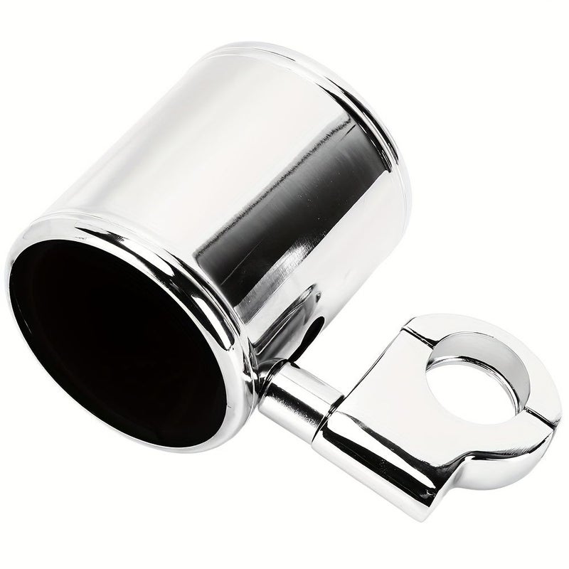 Universal Motorcycle Cup Holder Handlebar Mount 22-32mm Silver - Image 1