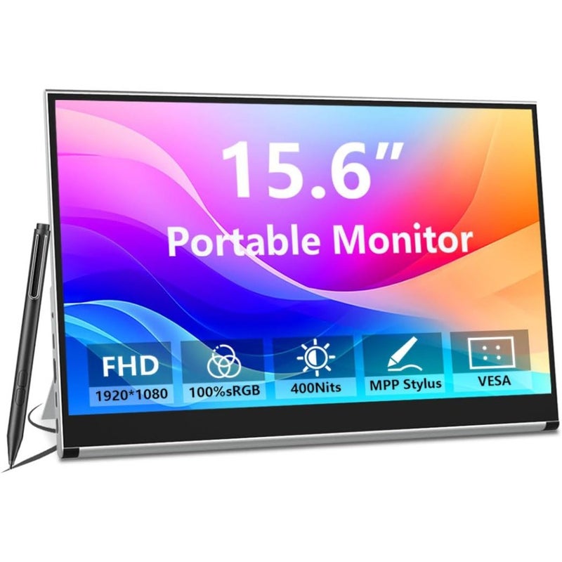 Portable Monitor Touchscreen 15.6 Inch FHD 1080P IPS External Display with MPP Stylus 100 sRGB 400 Nits Built-in Adjustable Stand USB-C HDMI Mini DP For Laptop PC Mac Surface Console - Image 1