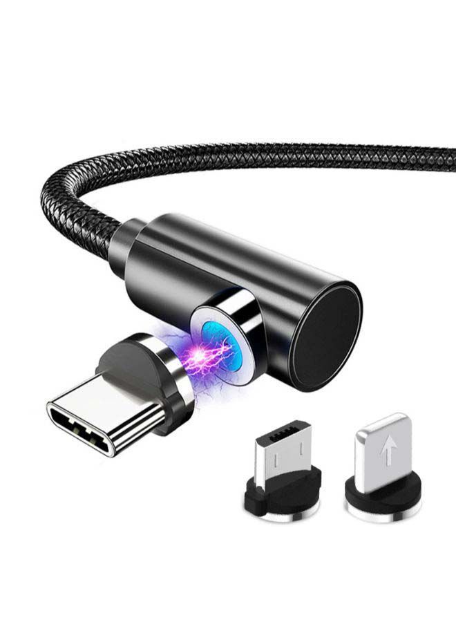 NIBEMINENT 3-In-1 Micro Lighting Type-C Magnetic Data Sync And Charging Cable black - Image 2