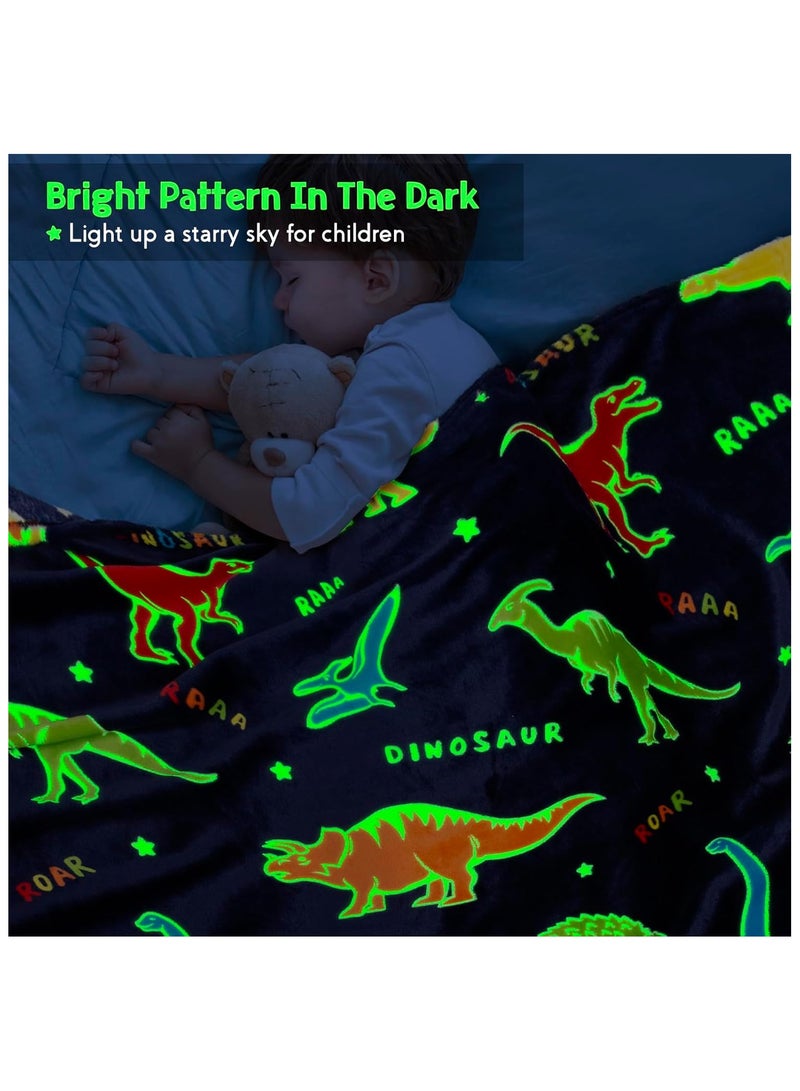 Kids Glow in The Dark Blanket Soft Throw All Seasons for Couch Sofa Bed /Dinosaur Gifts Toys for Kids Boys - Glow in The Dark Blanket Dino Throw Age 1-13 Years Old 150 x 120cm  - Image 4