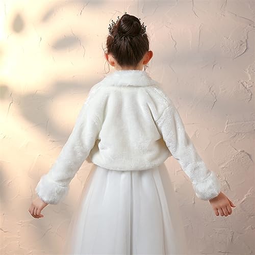 Heavyoff Girls Faux Fur Wrap Shawl Flower Kids Princess Cape Wedding Bolero Jacket Shrug for Party Evening, White B - Image 4