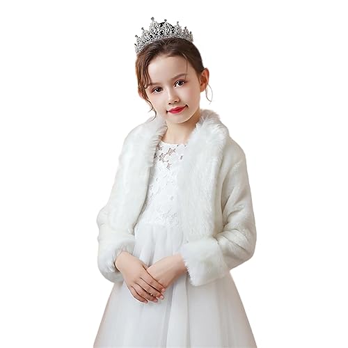 Heavyoff Girls Faux Fur Wrap Shawl Flower Kids Princess Cape Wedding Bolero Jacket Shrug for Party Evening, White B - Image 1