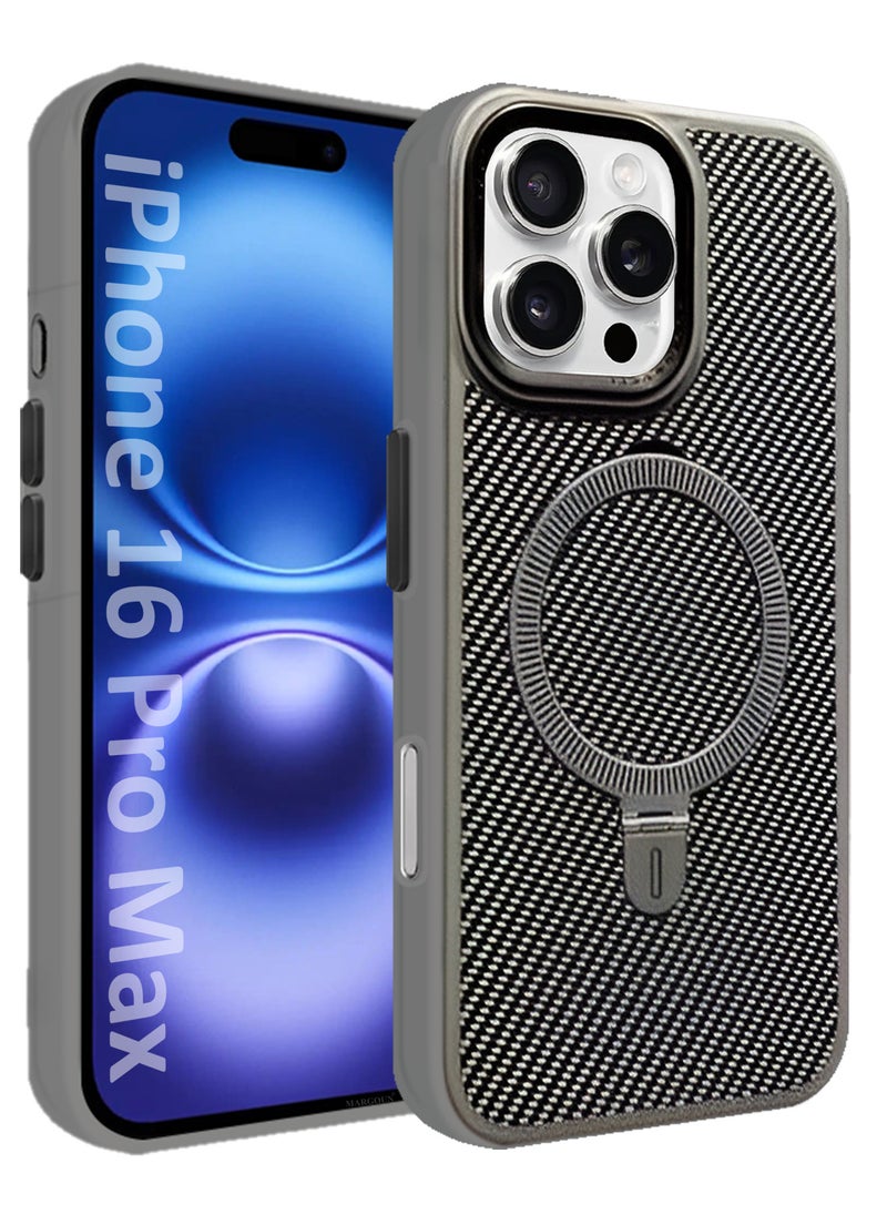 CATANES ( for iPhone 16 Pro Max ) Carbon Fiber Case Cover, Kickstand  Metal Bracket, Magsafe Compatible - Grey  - Image 1