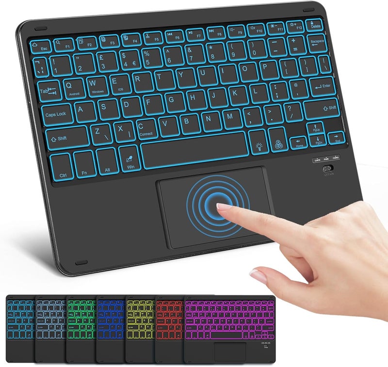 Nsyee Backlit Bluetooth Keyboard With Touchpad, Universal Compact Wireless Rechargeable Portable Keyboard for iPad/Samsung/Tablet/iOS/Android/Windows, UK Layout - Image 1