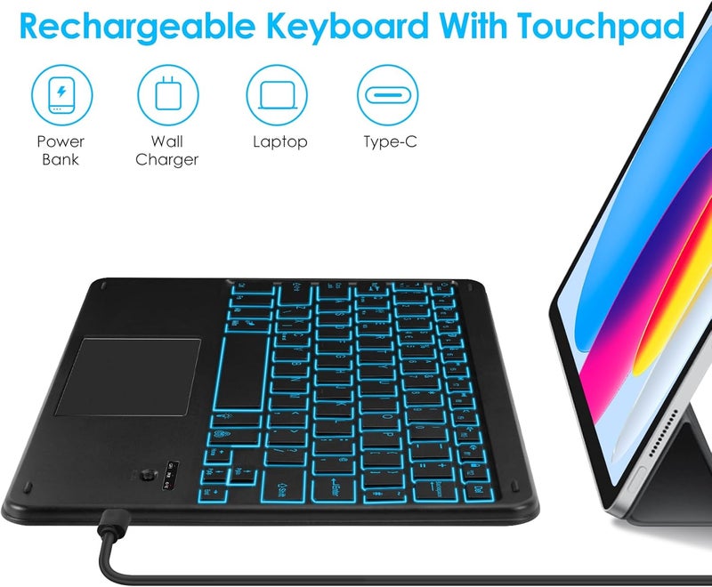 Nsyee Backlit Bluetooth Keyboard With Touchpad, Universal Compact Wireless Rechargeable Portable Keyboard for iPad/Samsung/Tablet/iOS/Android/Windows, UK Layout - Image 4