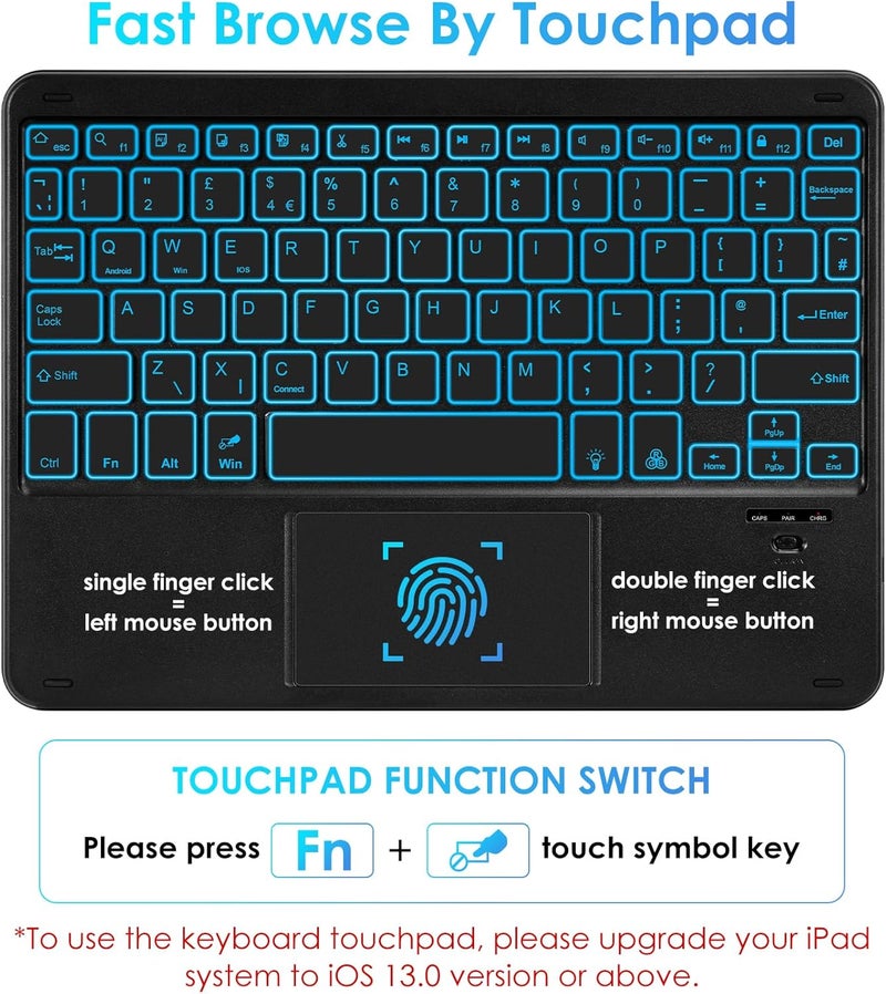 Nsyee Backlit Bluetooth Keyboard With Touchpad, Universal Compact Wireless Rechargeable Portable Keyboard for iPad/Samsung/Tablet/iOS/Android/Windows, UK Layout - Image 5