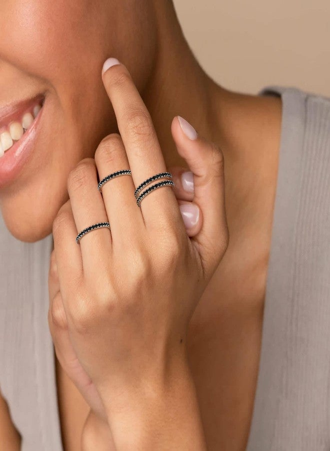 ChicSilver 2MM Thin Black Cubic Zirconia Eternity Ring 925 Sterling Silver Black CZ Simulated Diamond Stackable Engagement Wedding Band Ring for Women Size 10 - Image 2