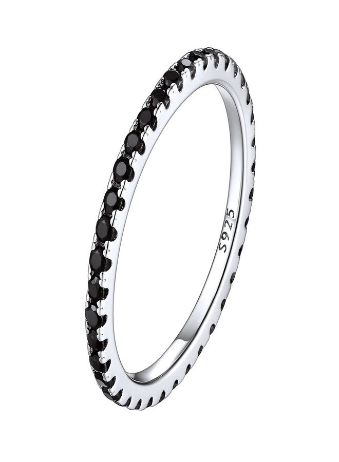 ChicSilver 2MM Thin Black Cubic Zirconia Eternity Ring 925 Sterling Silver Black CZ Simulated Diamond Stackable Engagement Wedding Band Ring for Women Size 10 - Image 1