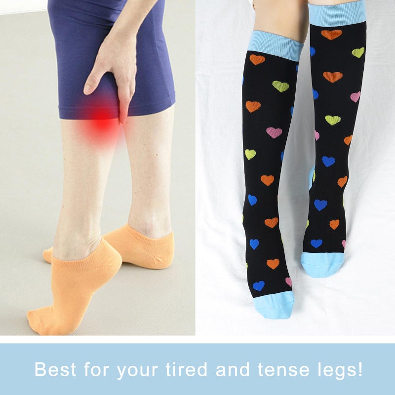 Junely Compression Socks for Women Heart Knee High Stockings for Valentines Day Running Athletic Nurses Pregnant Women Work Support Travel Flight Sports Gifts Black - Image 4