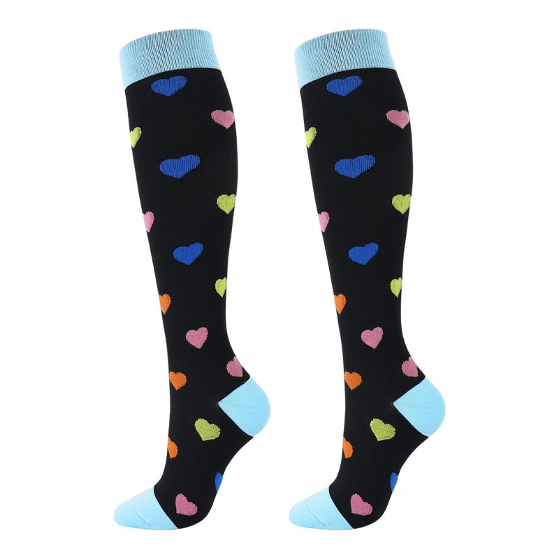 Junely Compression Socks for Women Heart Knee High Stockings for Valentines Day Running Athletic Nurses Pregnant Women Work Support Travel Flight Sports Gifts Black - Image 1