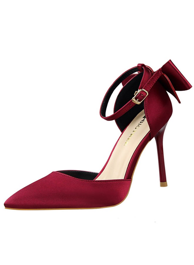 بيج تري Sweet Women Shoes Stiletto Heels High Hels Shallow Cut Pointed Shoes Satin Bow line High Heel Sandals 8cm - Image 3
