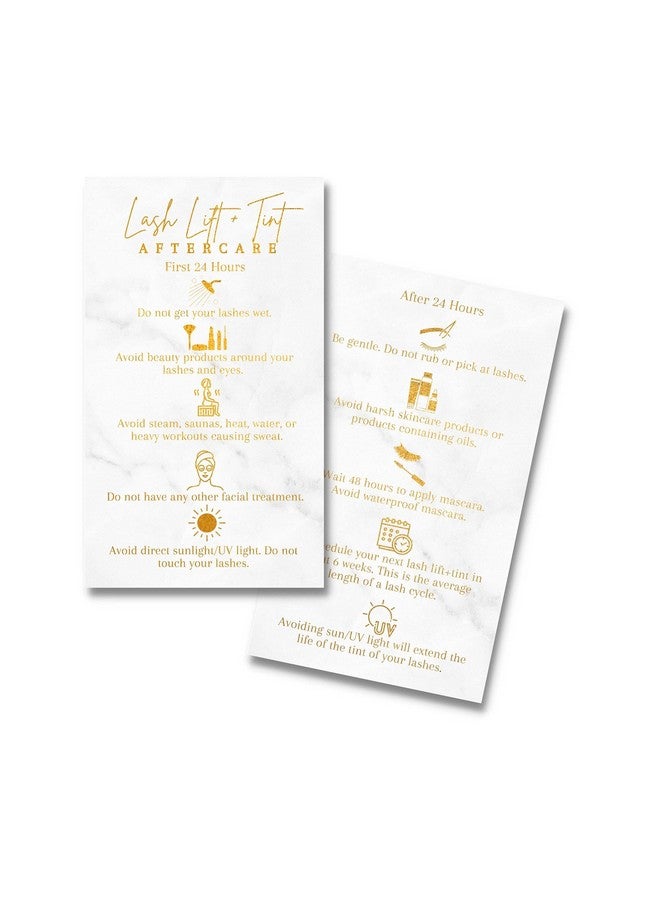 Lashicorn Lash Lift And Tint Aftercare Cards | Physical Printed 2 X 3.5” Inch Business Card | Marble With Gold Color Design - Image 1