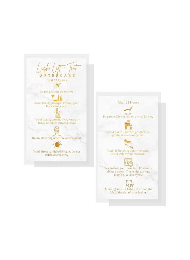 Lashicorn Lash Lift And Tint Aftercare Cards | Physical Printed 2 X 3.5” Inch Business Card | Marble With Gold Color Design - Image 2