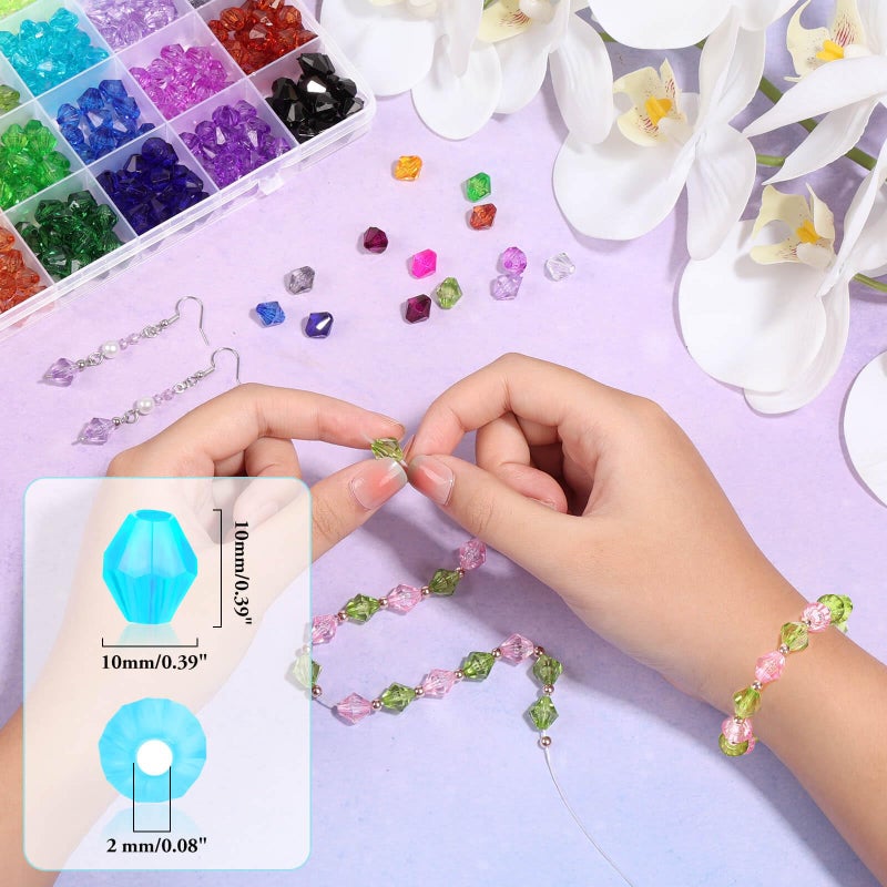 Paxcoo 560Pcs Crystal Beads for Jewelry Making, Crystal Acrylic Bead Faceted Craft Beads Bicone Gem Beads Jewel for Jewelry Making (10 MM) - Image 3