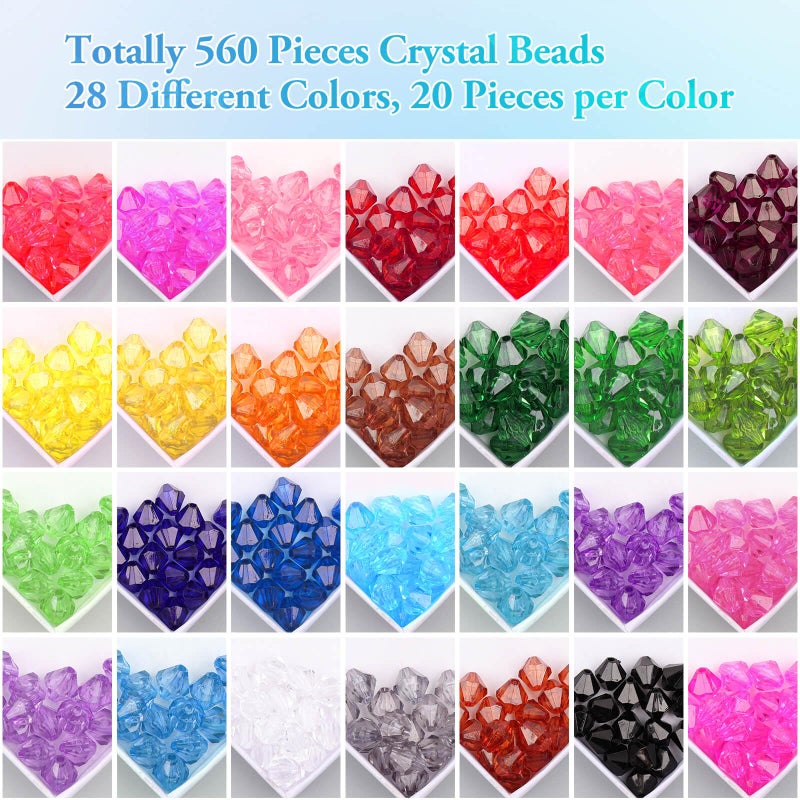 Paxcoo 560Pcs Crystal Beads for Jewelry Making, Crystal Acrylic Bead Faceted Craft Beads Bicone Gem Beads Jewel for Jewelry Making (10 MM) - Image 2