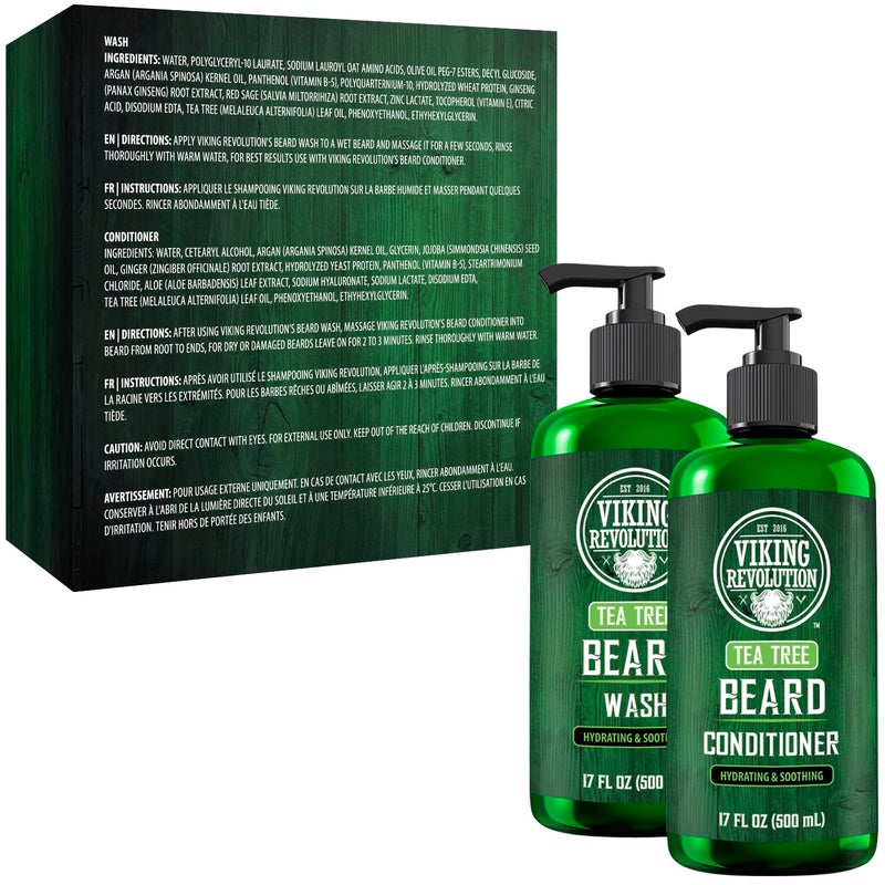 Viking Revolution Tea Tree Oil Beard Wash and Beard Conditioner For Men - Natural Beard Softener Set with Argan Oil, Vitamin E and Ginseng - Beard Shampoo and Conditioner Set (17 Oz) - Image 5