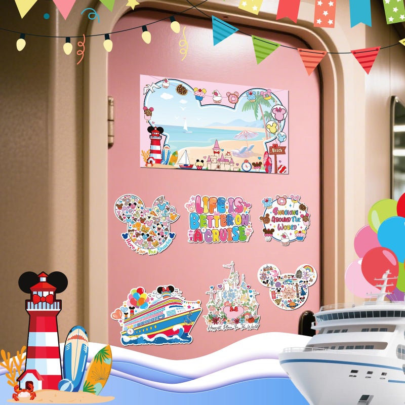 RiVolTa Mouse Cruise Door Magnets - 7 Pcs Cute Ship Cabin Decorations Magnetic Stickers Funny Cartoon Anchor Stateroom Sign Decals for Carnival Party Accessories Car Refrigerator Decor with 3 Pcs Pen - Image 3