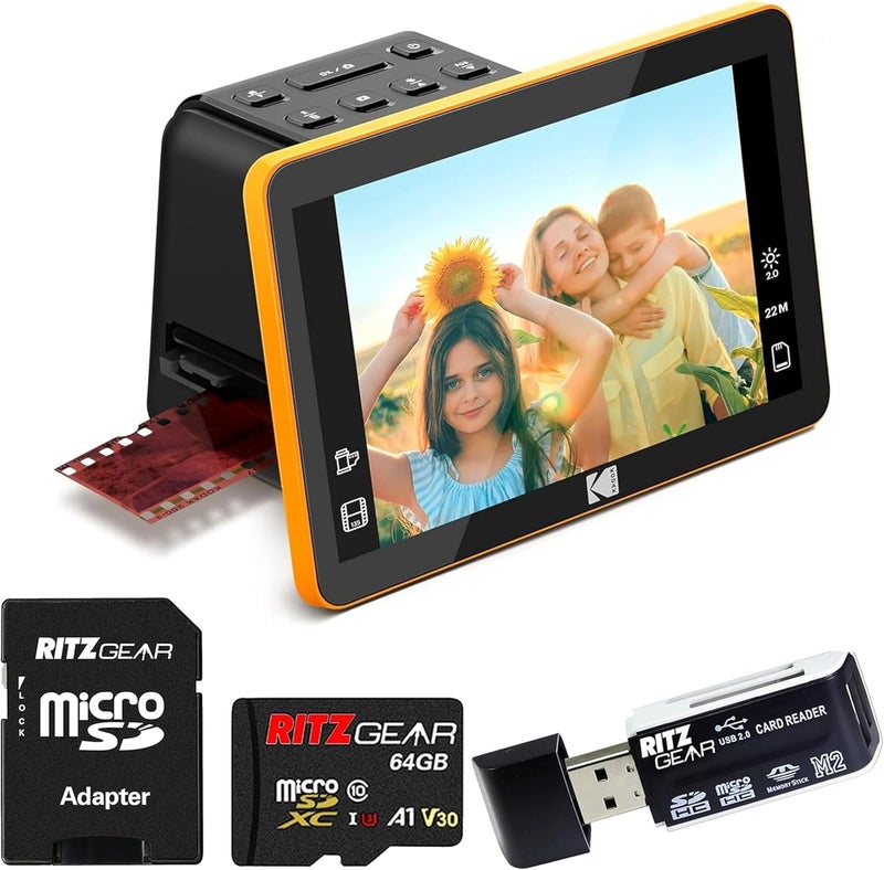 Kodak Kodak Slide N Scan Digital Film Scanner 7 Screen  Negative Film and Slide Digitzer Convert Color  BW Negatives  35mm 126mm 110 mm Film to 22MP JPEGs with 64GB SD Card  Card Reader  - Image 1
